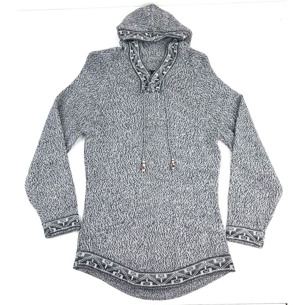 Artesania Nusta Huayta M.N 100% Alpaca Sweater Hoodie Peru Gray Black Womens